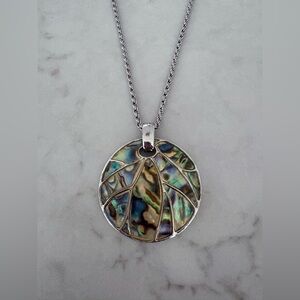Cookie Lee Vintage Abalone Shell Pendant on Silver Chain, Adjustable